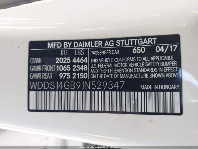 WDDSJ4GB9JN529347 Mercedes-Benz CLA 250 4MATIC