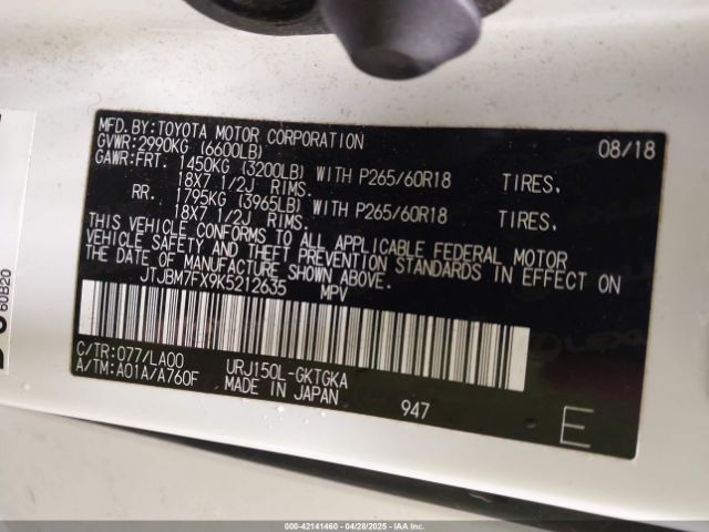 JTJBM7FX9K5212635 Lexus 1ur-fe