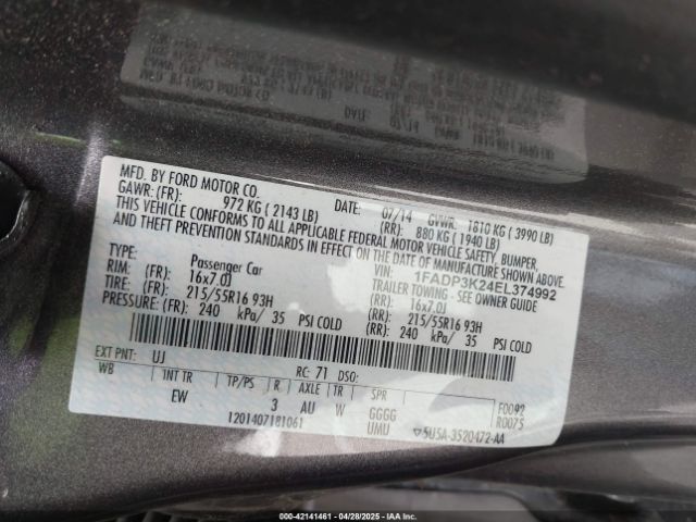 1FADP3K24EL374992 Ford FOCUS SE