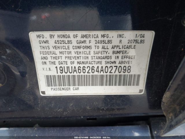2004 ACURA TL 19UUA66264A027098 Photo 8