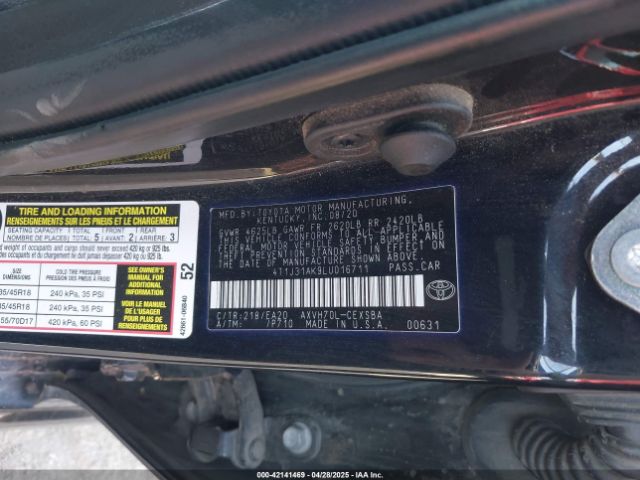 4T1J31AK9LU016711 Toyota Camry Se Hybrid