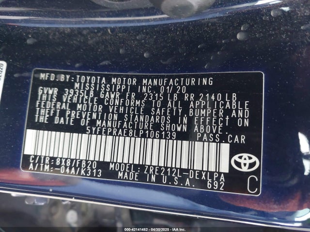 5YFEPRAE8LP106139 Toyota COROLLA LE