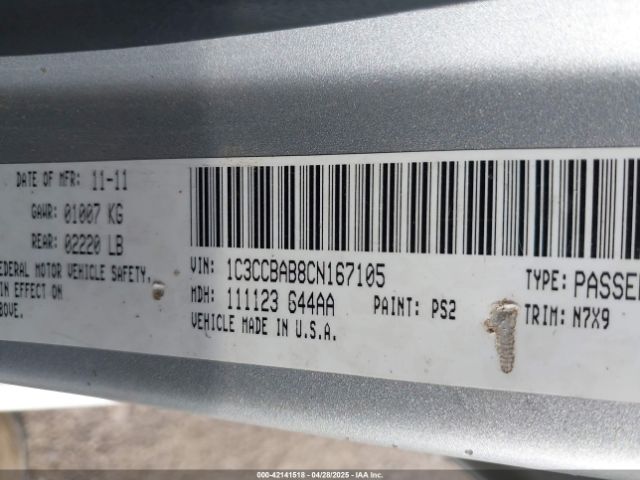 2012 CHRYSLER 200 1C3CCBAB8CN167105 Photo 8