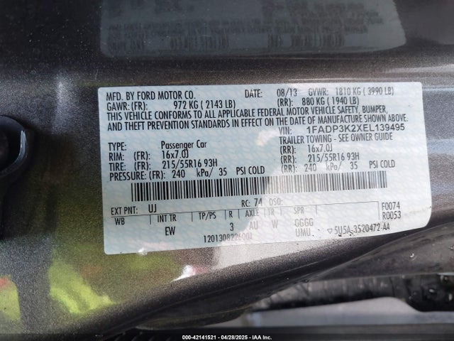 1FADP3K2XEL139495 Ford Focus