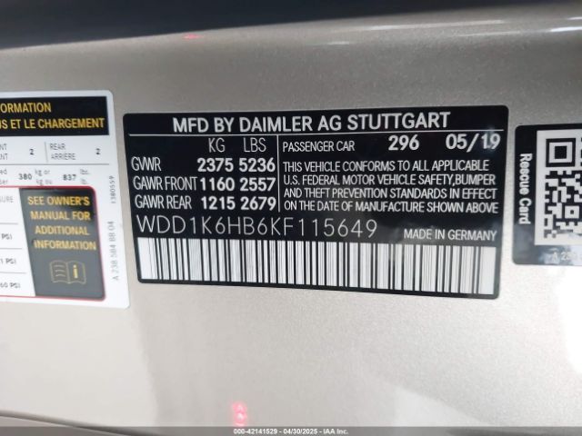 WDD1K6HB6KF115649 Mercedes-Benz E 450