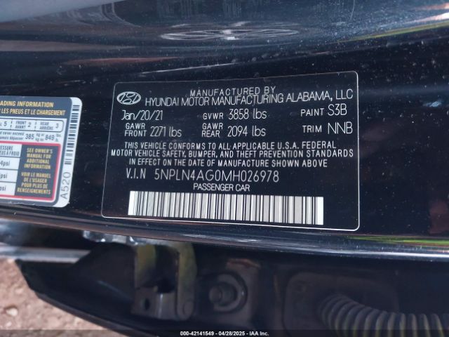 5NPLN4AG0MH026978 Hyundai ELANTRA SEL
