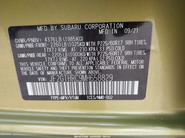 JF2GTHRC9MH658829 Subaru Crosstrek Sport