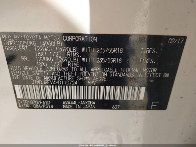 JTMDJREV4HD110724 Toyota Rav4 Hybrid Limited