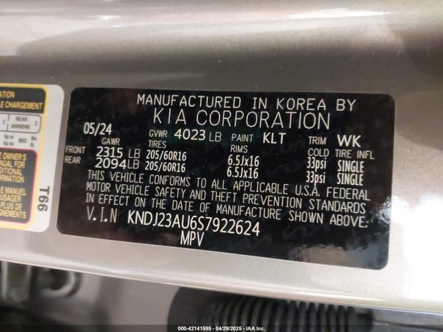 KNDJ23AU6S7922624 KIA 2025