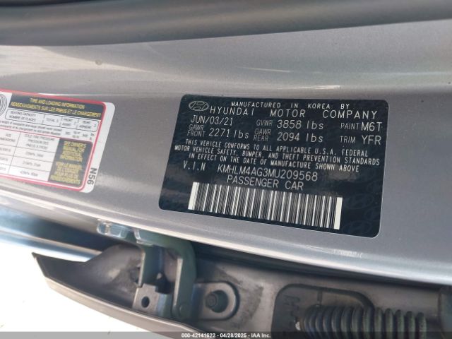 KMHLM4AG3MU209568 Hyundai ELANTRA SEL