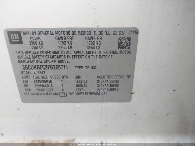 3GCUKREC2FG266711 Chevrolet Silverado 1500 2lt
