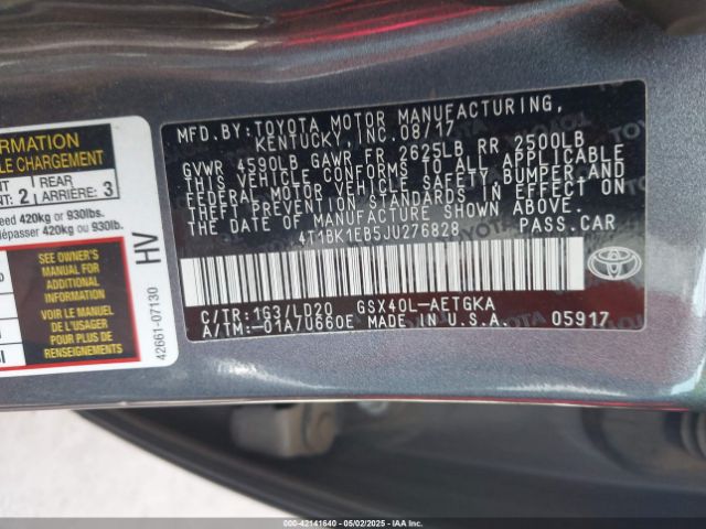 4T1BK1EB5JU276828 Toyota AVALON XLE