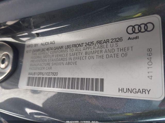 2018 AUDI S3 WAUB1GFF6J1027920 Photo 8