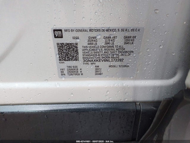 3GNAXKEV6NL172292 Chevrolet Equinox Fwd Lt