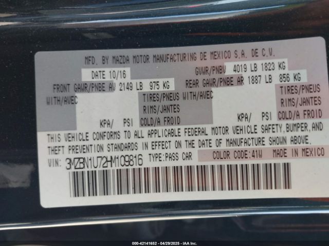 3MZBN1U72HM109816 Mazda Mazda3 4-door Sport