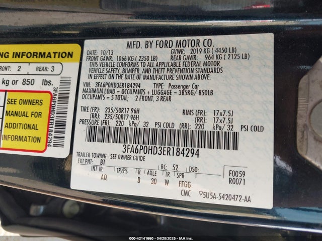Ford FUSION SE 2014 3FA6P0HD3ER184294 Image 9