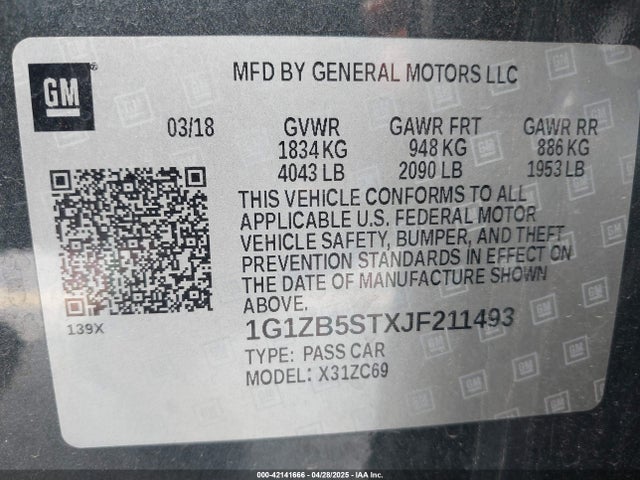 1G1ZB5STXJF211493 Chevrolet Malibu 1ls