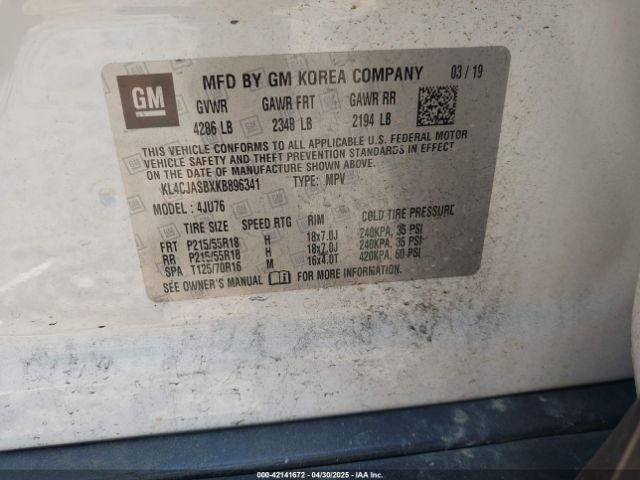 KL4CJASBXKB896341 Buick Encore Fwd Preferred