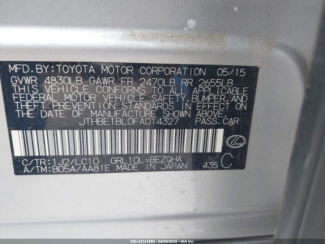 Lexus GS 350 2015 JTHBE1BL0FA014327 Image 9