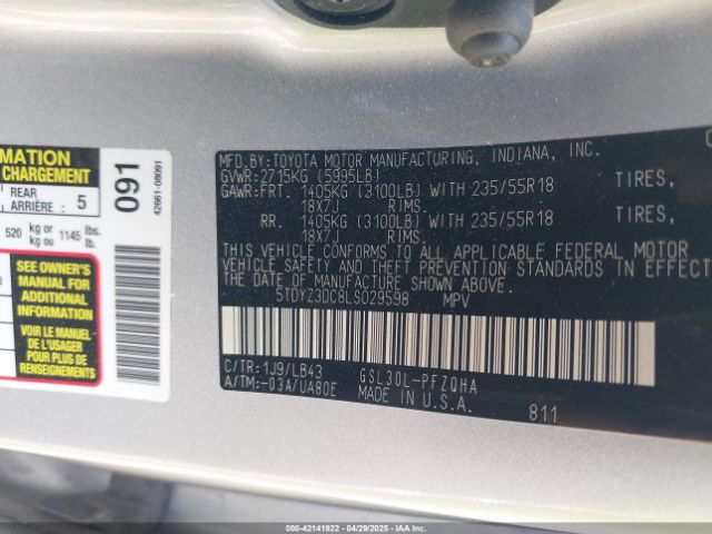 5TDYZ3DC8LS029598 Toyota Sienna Limited