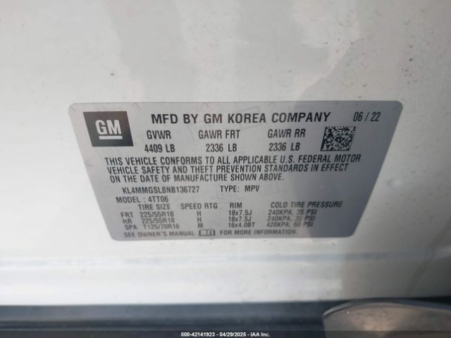 KL4MMGSL8NB136727 Buick Encore Gx Awd Essence