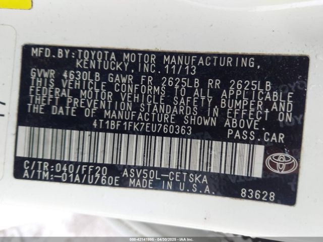 4T1BF1FK7EU760363 Toyota CAMRY SE