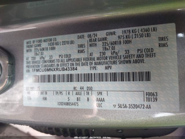 1FMCU0MNXRUB43384 Ford Escape St-line