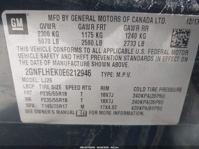 2GNFLHEK0E6212946 Chevrolet Equinox Ltz