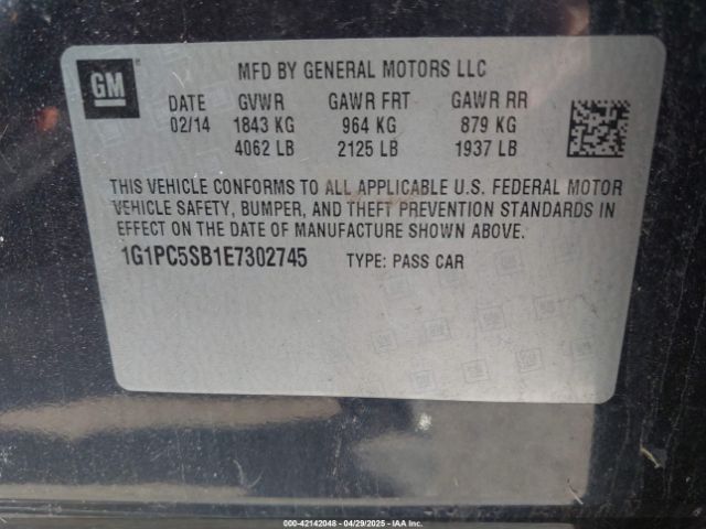 1G1PC5SB1E7302745 Chevrolet Cruze 1lt Auto