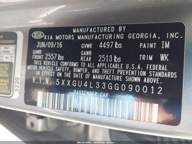 5XXGU4L33GG090012 KIA OPTIMA EX