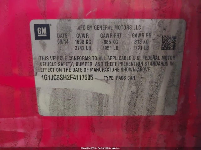 1G1JC5SH2F4117505 Chevrolet Sonic Lt Auto