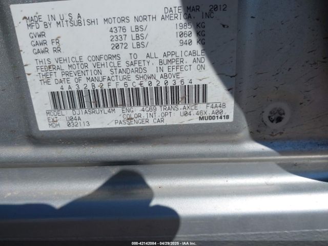 2012 MITSUBISHI GALANT 4A32B2FF6CE020364 Photo 8