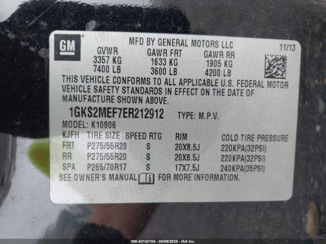 1GKS2MEF7ER212912 GMC Yukon Xl 1500 Denali