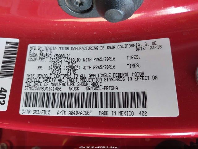 3TMCZ5AN8JM141486 Toyota Tacoma Trd Off Road