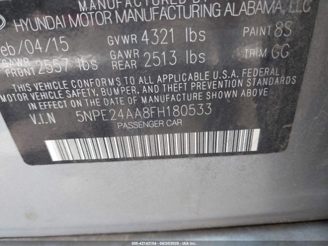 5NPE24AA8FH180533 Hyundai SONATA ECO