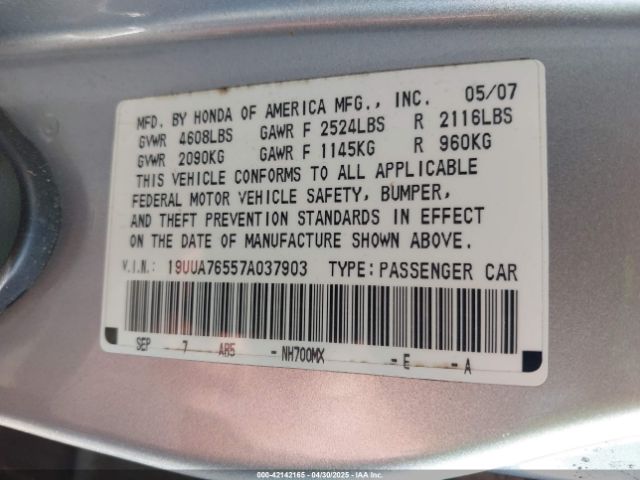 2007 ACURA TL 19UUA76557A037903 Photo 8
