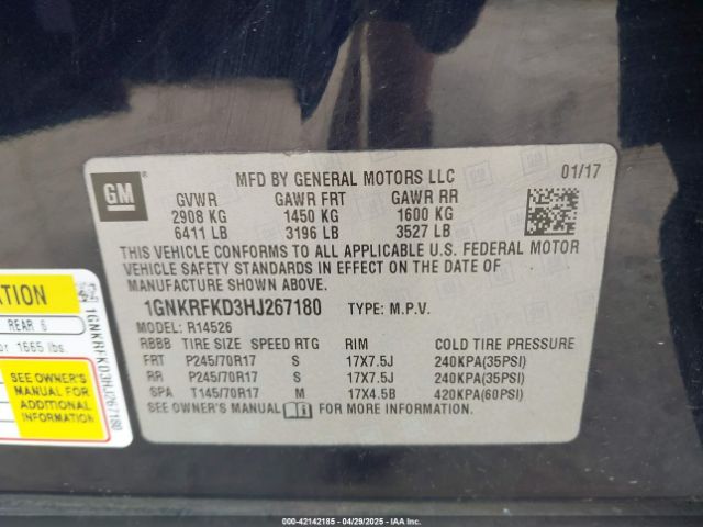 1GNKRFKD3HJ267180 Chevrolet Traverse Ls