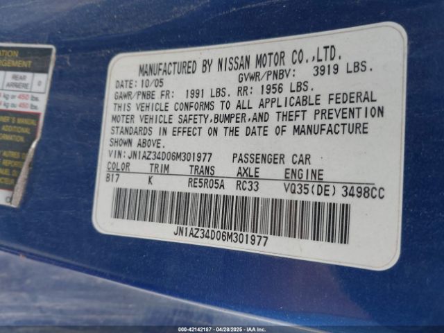 2006 NISSAN 350Z JN1AZ34D06M301977 Photo 8