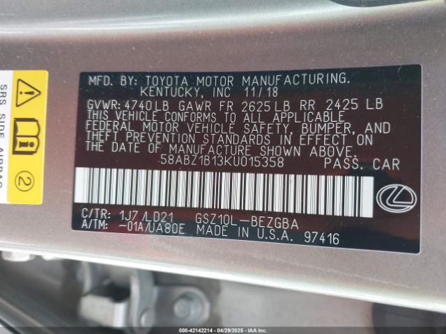 58ABZ1B13KU015358 Lexus ES 350