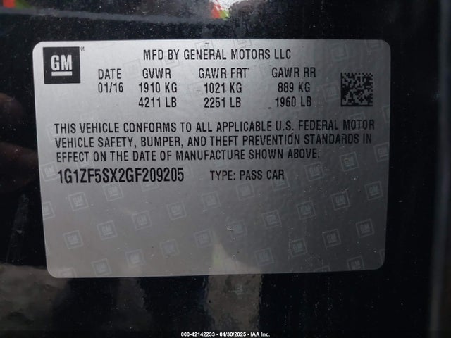 1G1ZF5SX2GF209205 Chevrolet MALIBU 2LT