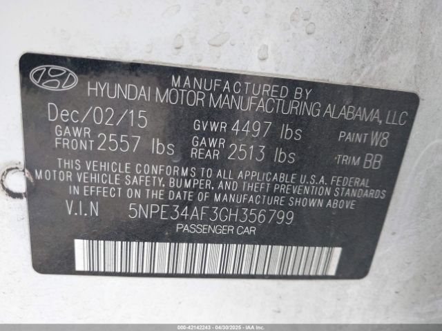 5NPE34AF3GH356799 Hyundai dohc gdi theta-ii
