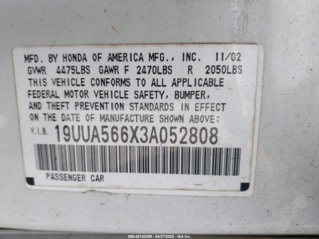 2003 ACURA TL 19UUA566X3A052808 Photo 8