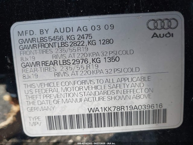 2009 AUDI Q5 WA1KK78R19A039616 Photo 8