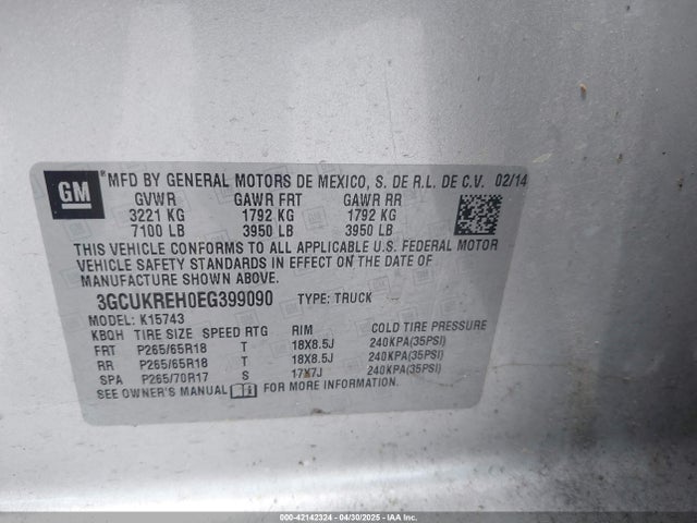 3GCUKREH0EG399090 Chevrolet Silverado 1500 1lt