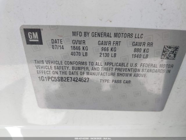 1G1PC5SB2E7424627 Chevrolet Cruze 1lt Auto