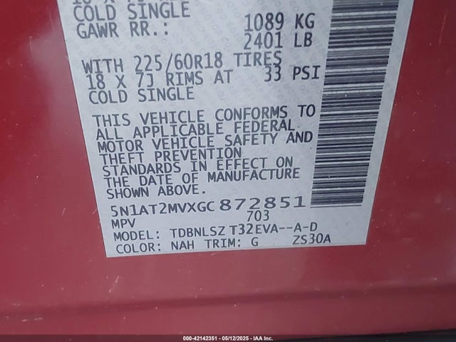 5N1AT2MVXGC872851 Nissan Rogue Sl