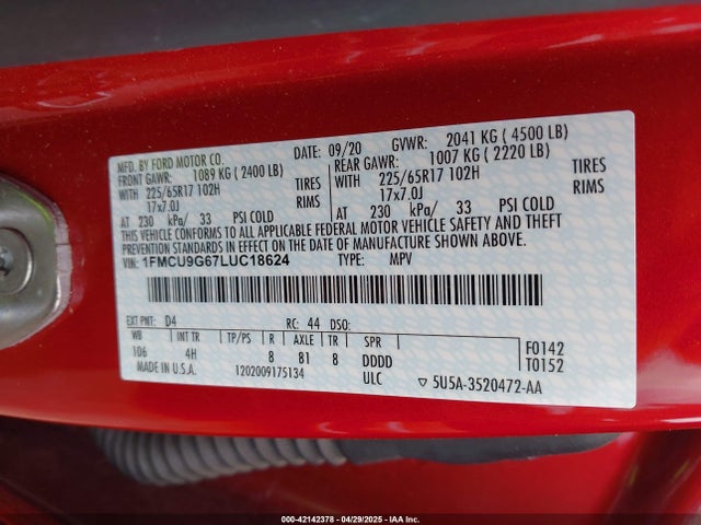 1FMCU9G67LUC18624 Ford ESCAPE SE