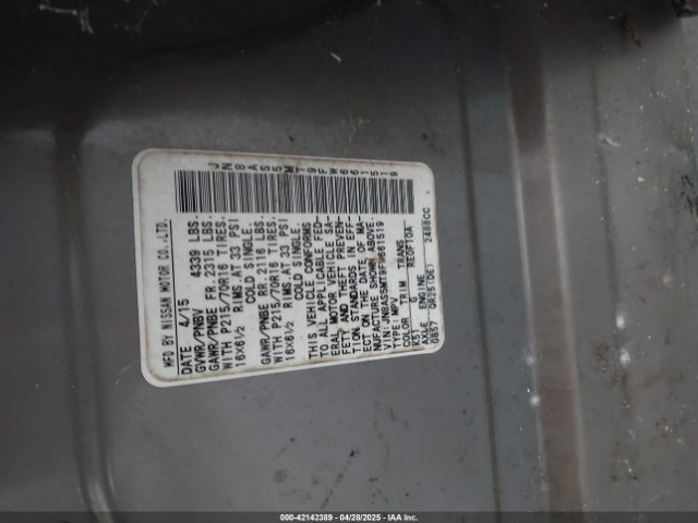 JN8AS5MT9FW661519 Nissan Rogue Select S