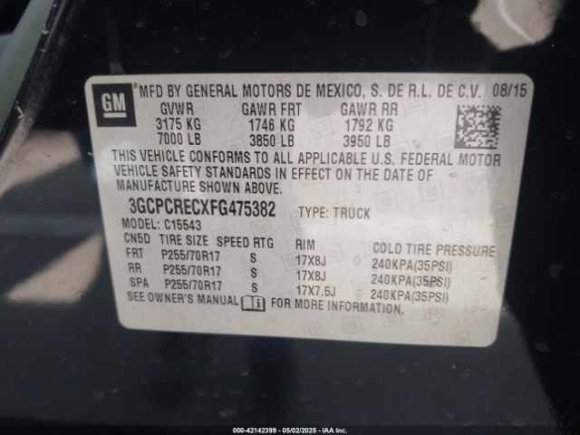 3GCPCRECXFG475382 Chevrolet l83 - vvt, active fuel management, aluminum