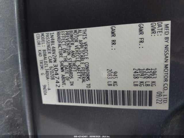 1N4BL4BV2PN304742 Nissan Altima S Fwd